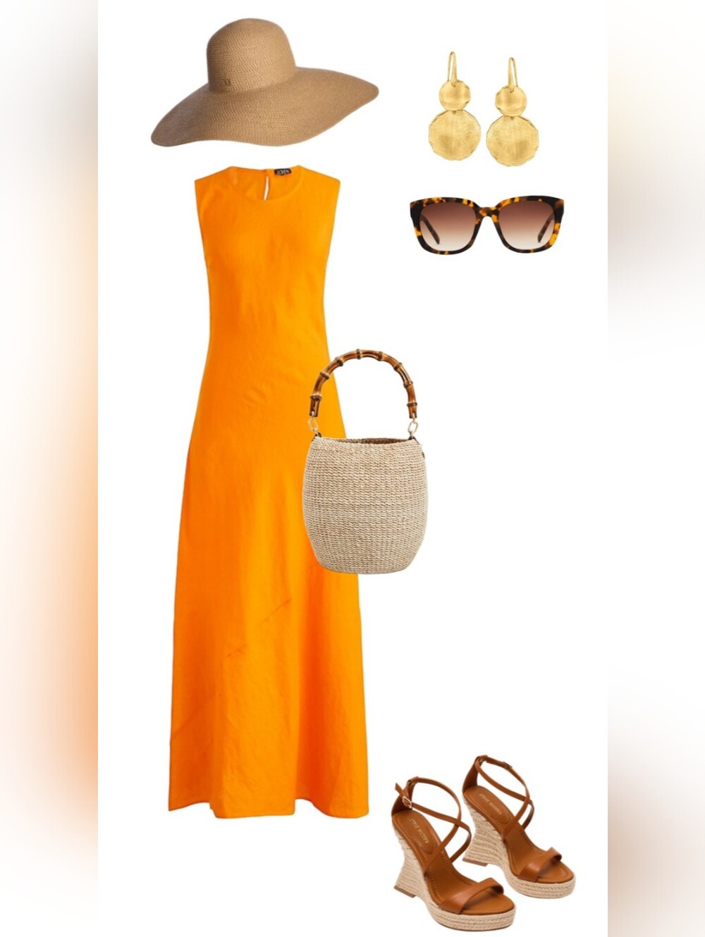 100% LINEN Vibrant Orange Maxi Dress